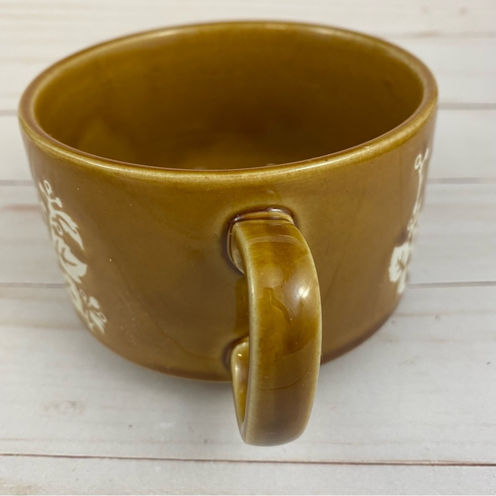 Vintage Japan Soup Chili Mug Leaves Brown Glazed Boho 70s - Picture 7 of 8